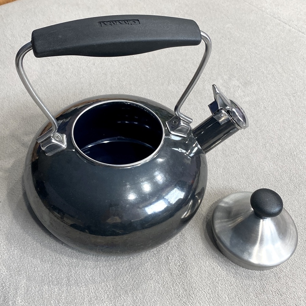 Vintage Chantal Tea Pot Kettle Whistling Stovetop Onyx Black Stainless Steel !!